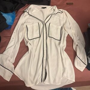 Express White Blouse with Black Piping